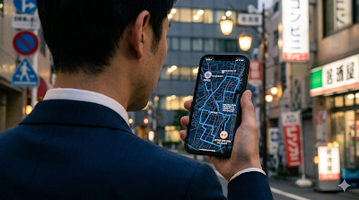スマホのマップでジムへの通勤ルートを確認するビジネスマン。続くジムの立地戦略
